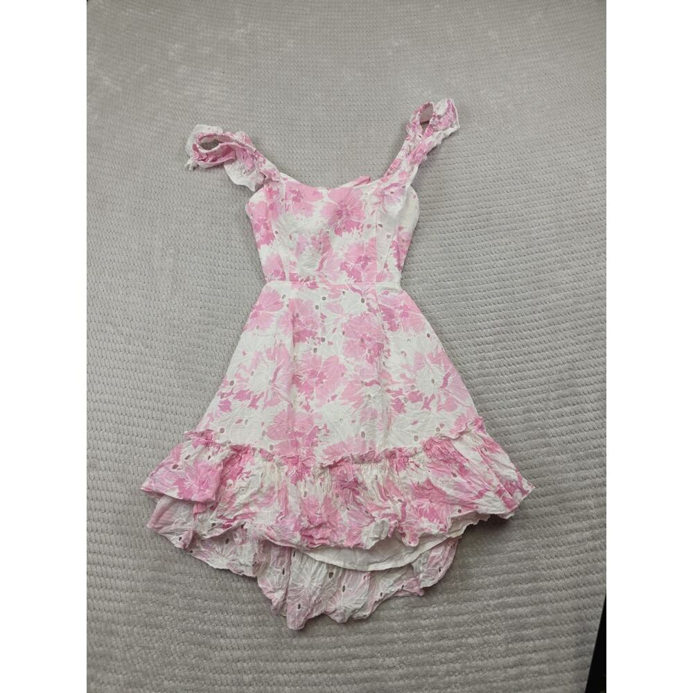 Hello Molly Dress Womens Medium 6 Message In A Bottle Pink & White Eyelet